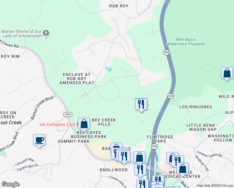 map of restaurants, bars, coffee shops, grocery stores, and more near 18 Ehrlich Road in Austin