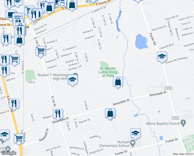map of restaurants, bars, coffee shops, grocery stores, and more near 925 Doctor Martin Luther King Jr. Place South in Conroe