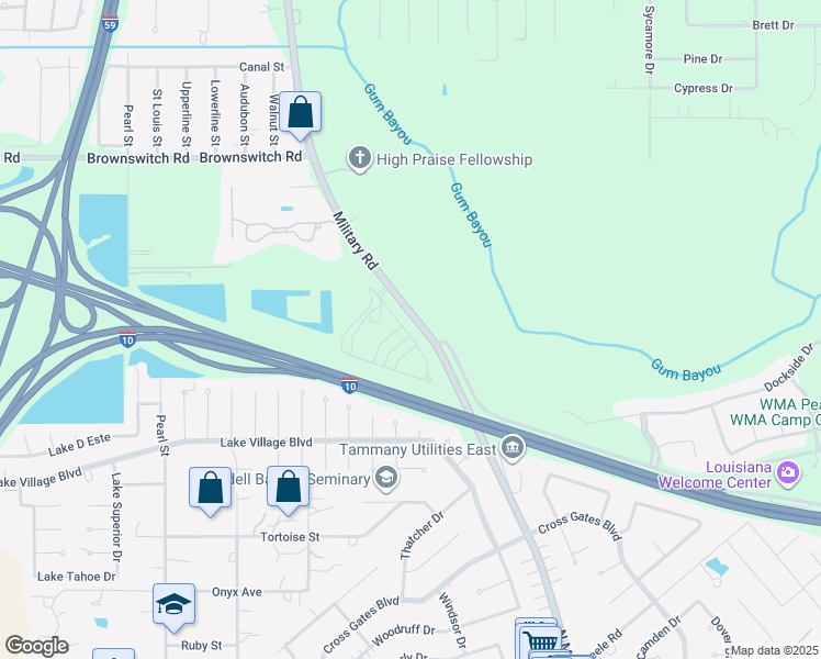 map of restaurants, bars, coffee shops, grocery stores, and more near 60291 North Military Road in Slidell