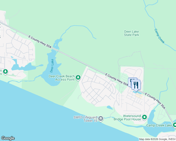 map of restaurants, bars, coffee shops, grocery stores, and more near 83 Salt Box Lane in Watersound