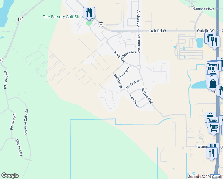 map of restaurants, bars, coffee shops, grocery stores, and more near 468 Apollo Avenue in Gulf Shores