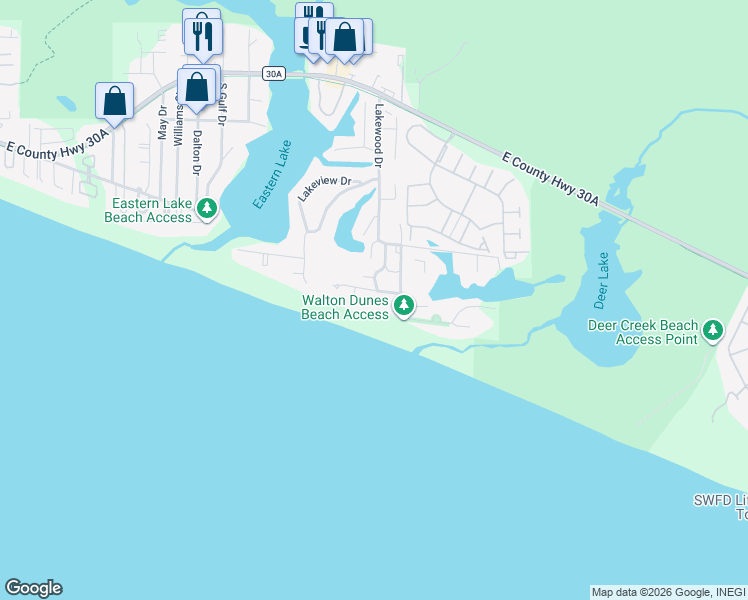 map of restaurants, bars, coffee shops, grocery stores, and more near 69 Chivas Lane in Santa Rosa Beach