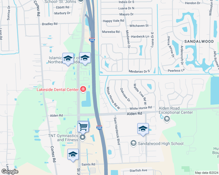 map of restaurants, bars, coffee shops, grocery stores, and more near 2427 White Horse Road West in Jacksonville