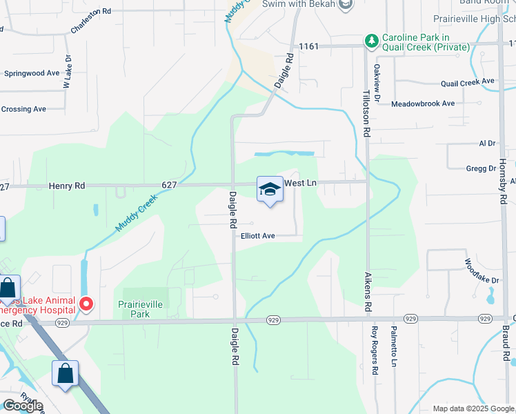 map of restaurants, bars, coffee shops, grocery stores, and more near 16200 Louisiana 930 in Prairieville