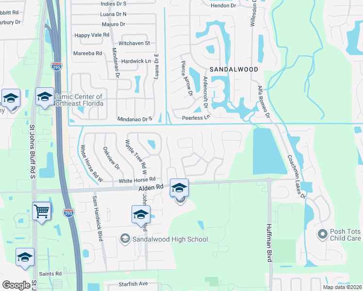 map of restaurants, bars, coffee shops, grocery stores, and more near 11833 Minford Circle South in Jacksonville