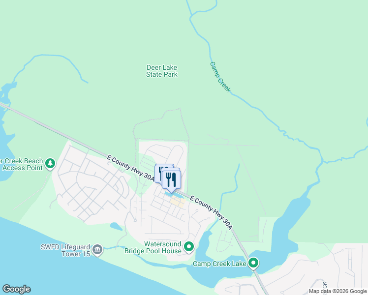 map of restaurants, bars, coffee shops, grocery stores, and more near 128 Pine Lands Loop East in Watersound