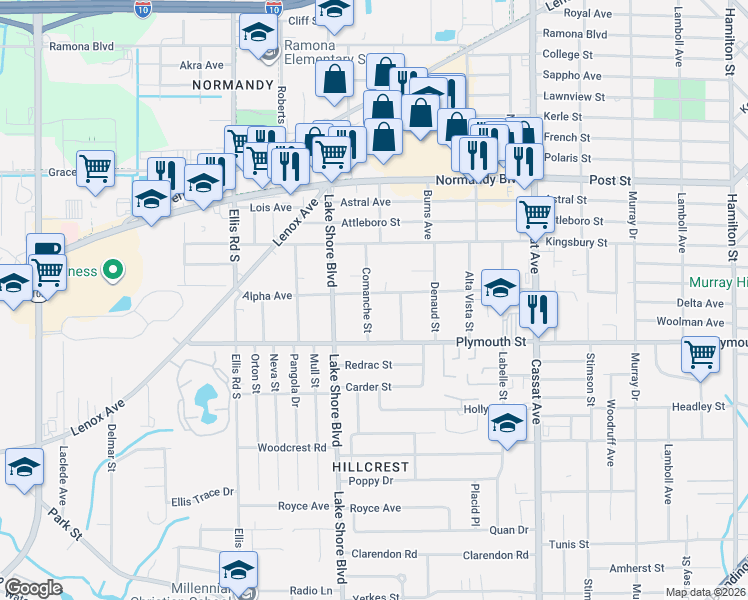 map of restaurants, bars, coffee shops, grocery stores, and more near 5336 Alpha Avenue in Jacksonville