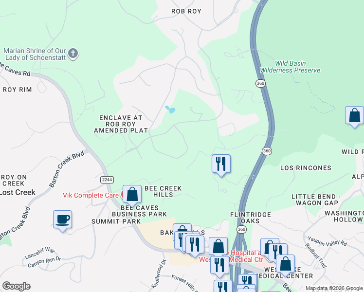 map of restaurants, bars, coffee shops, grocery stores, and more near 18 Ehrlich Road in Austin