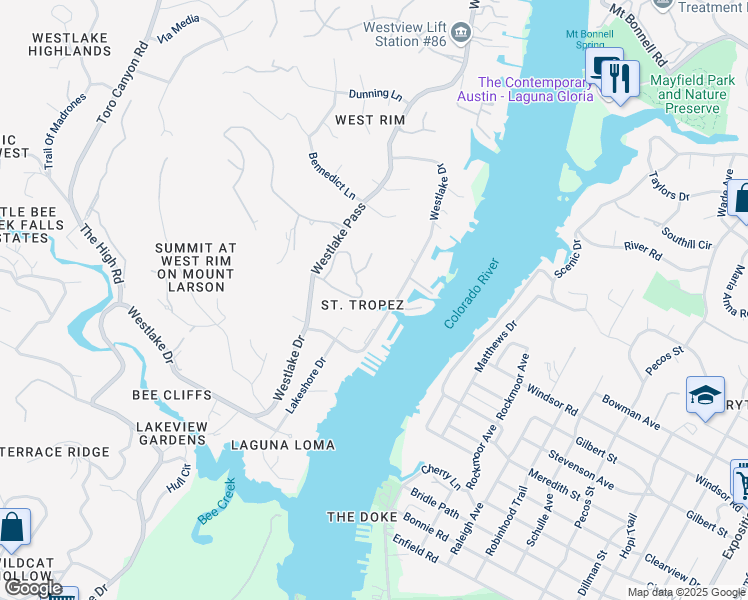 map of restaurants, bars, coffee shops, grocery stores, and more near 1923 Rue De Saint Tropez in Austin