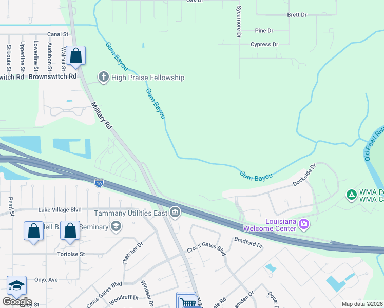 map of restaurants, bars, coffee shops, grocery stores, and more near 40437 Crawford Landing Road in Slidell