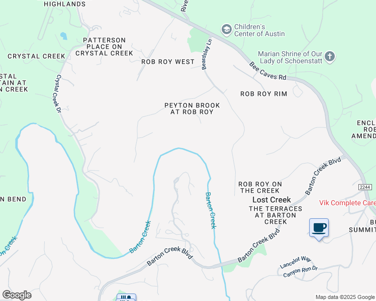map of restaurants, bars, coffee shops, grocery stores, and more near 1207 Barton Creek Boulevard in Austin