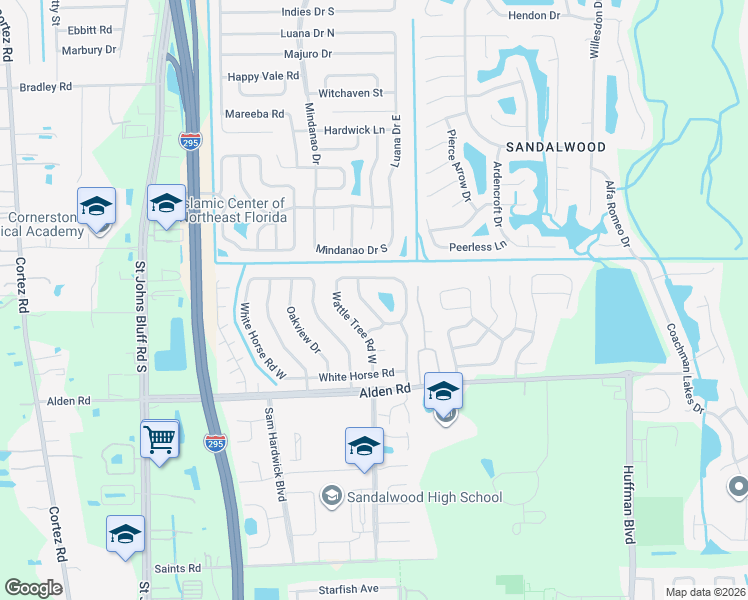 map of restaurants, bars, coffee shops, grocery stores, and more near 2465 Spring Vale Road in Jacksonville