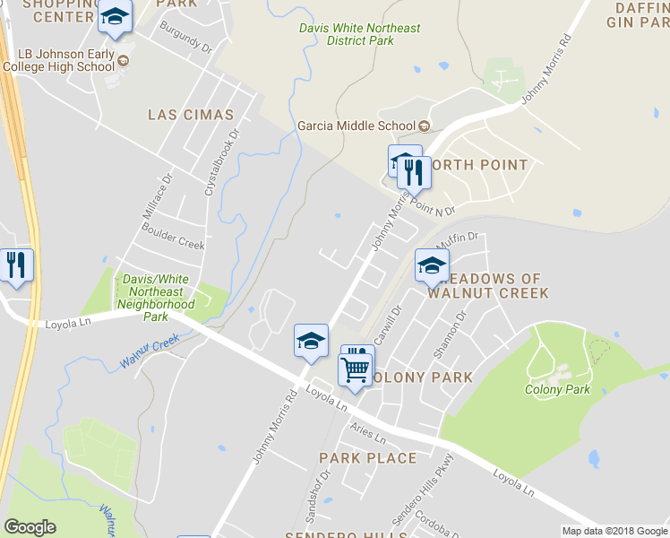 map of restaurants, bars, coffee shops, grocery stores, and more near 6409 Keegans Drive in Austin