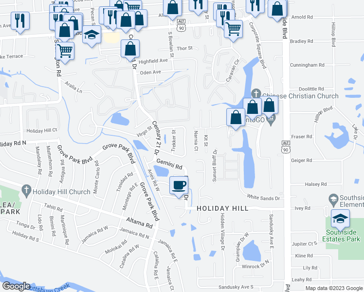 map of restaurants, bars, coffee shops, grocery stores, and more near 738 Century Point Drive East in Jacksonville