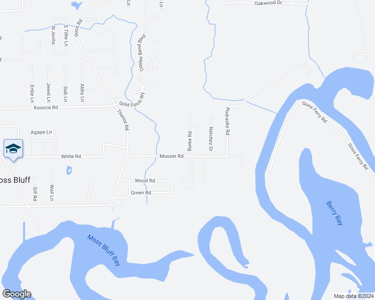 map of restaurants, bars, coffee shops, grocery stores, and more near 1186 Rue Julianna in Moss Bluff