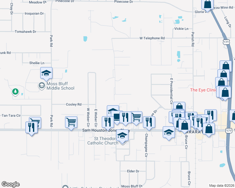 map of restaurants, bars, coffee shops, grocery stores, and more near 201-525 Morrow Rd in Moss Bluff