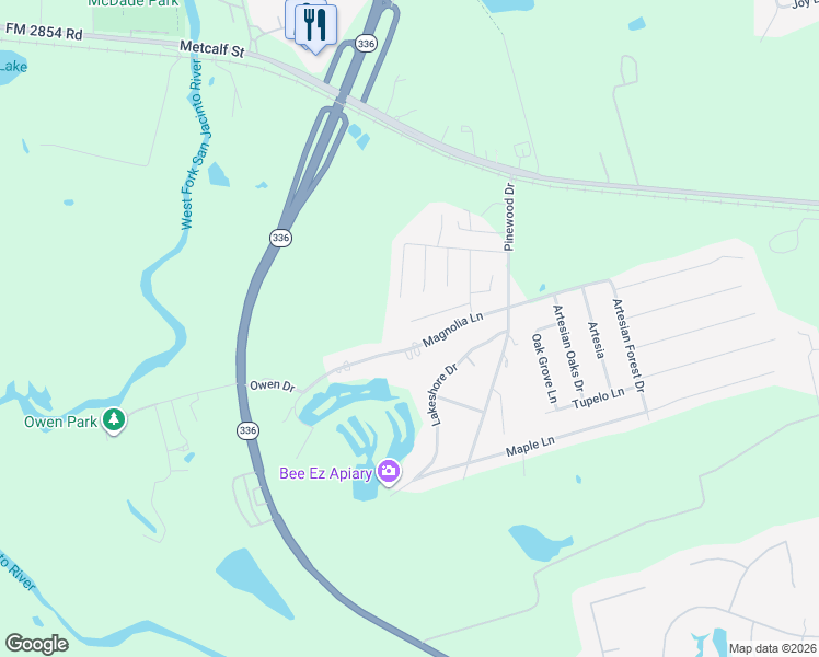 map of restaurants, bars, coffee shops, grocery stores, and more near 2045 Vanamen Court in Conroe
