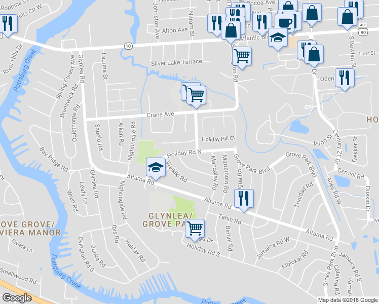 map of restaurants, bars, coffee shops, grocery stores, and more near 7098 Holiday Road North in Jacksonville