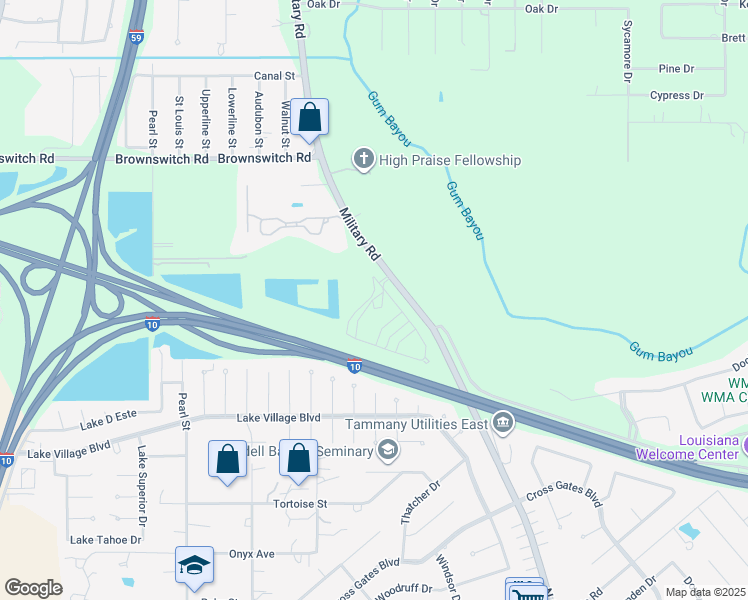 map of restaurants, bars, coffee shops, grocery stores, and more near 60291 North Military Road in Slidell