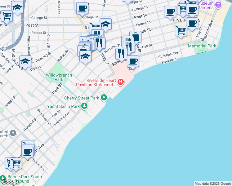 map of restaurants, bars, coffee shops, grocery stores, and more near 2762 Vernon Terrace in Jacksonville