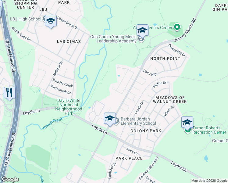 map of restaurants, bars, coffee shops, grocery stores, and more near 6409 Keegans Drive in Austin