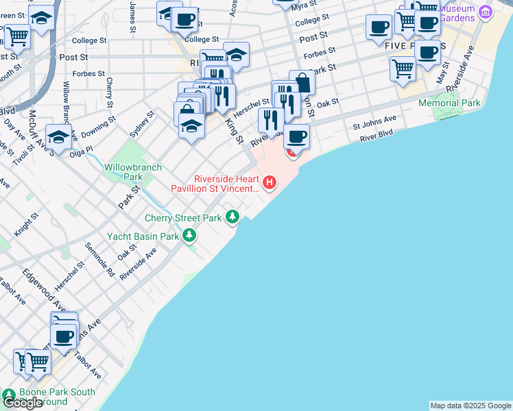 map of restaurants, bars, coffee shops, grocery stores, and more near 2762 Vernon Terrace in Jacksonville