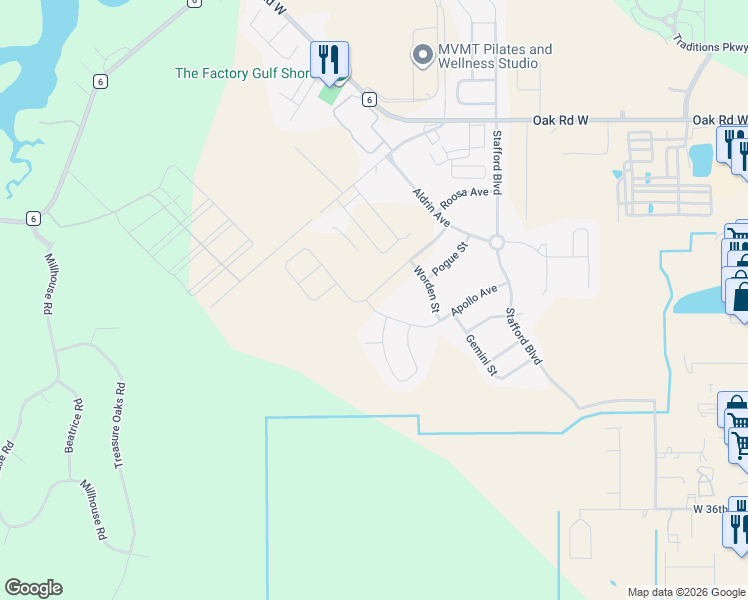 map of restaurants, bars, coffee shops, grocery stores, and more near 468 Apollo Avenue in Gulf Shores