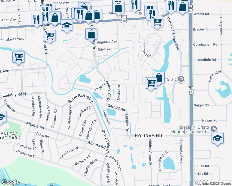 map of restaurants, bars, coffee shops, grocery stores, and more near 711 Trekker Street in Jacksonville