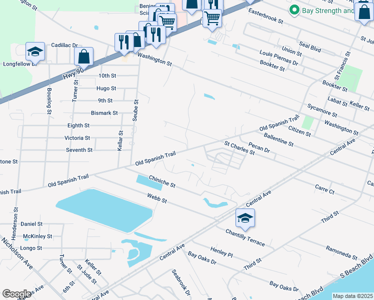 map of restaurants, bars, coffee shops, grocery stores, and more near 863 Old Spanish Trail in Bay Saint Louis