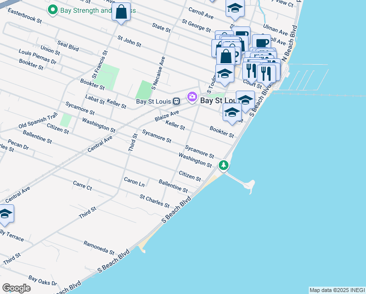 map of restaurants, bars, coffee shops, grocery stores, and more near 502 Hancock Street in Bay St. Louis