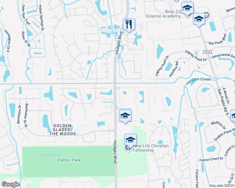 map of restaurants, bars, coffee shops, grocery stores, and more near 2388 Egrets Glade Drive in Jacksonville