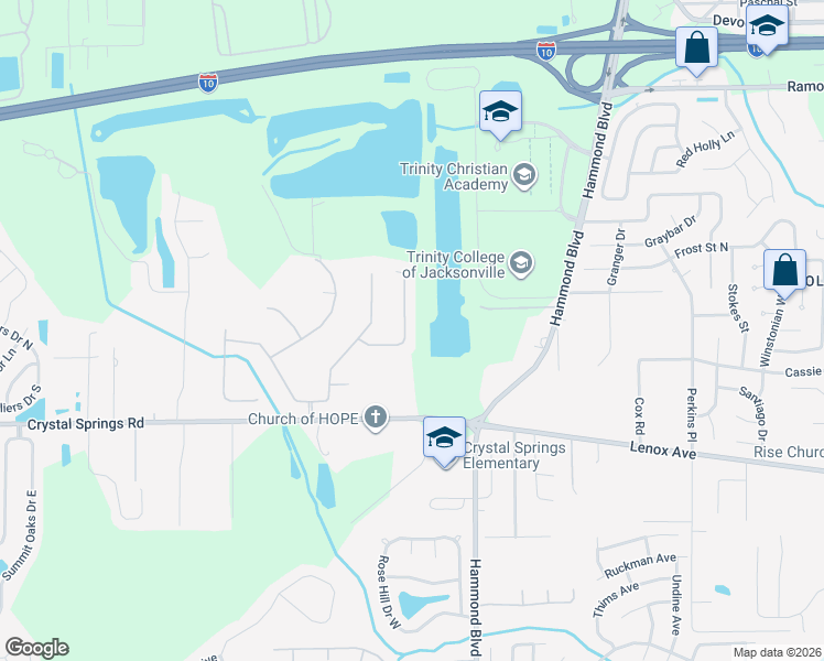 map of restaurants, bars, coffee shops, grocery stores, and more near 1049 Morning Stroll Lane in Jacksonville