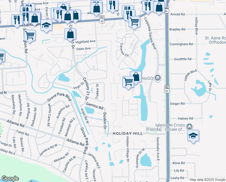 map of restaurants, bars, coffee shops, grocery stores, and more near 510 Narnia Court in Jacksonville
