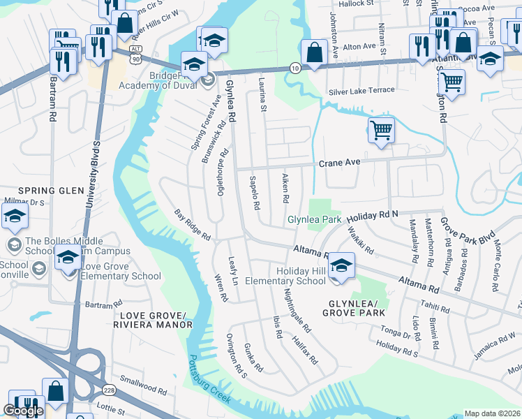 map of restaurants, bars, coffee shops, grocery stores, and more near 507 Laurina Street in Jacksonville