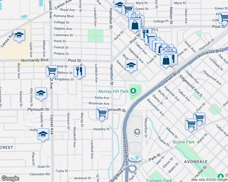 map of restaurants, bars, coffee shops, grocery stores, and more near 4335 Hercules Avenue in Jacksonville