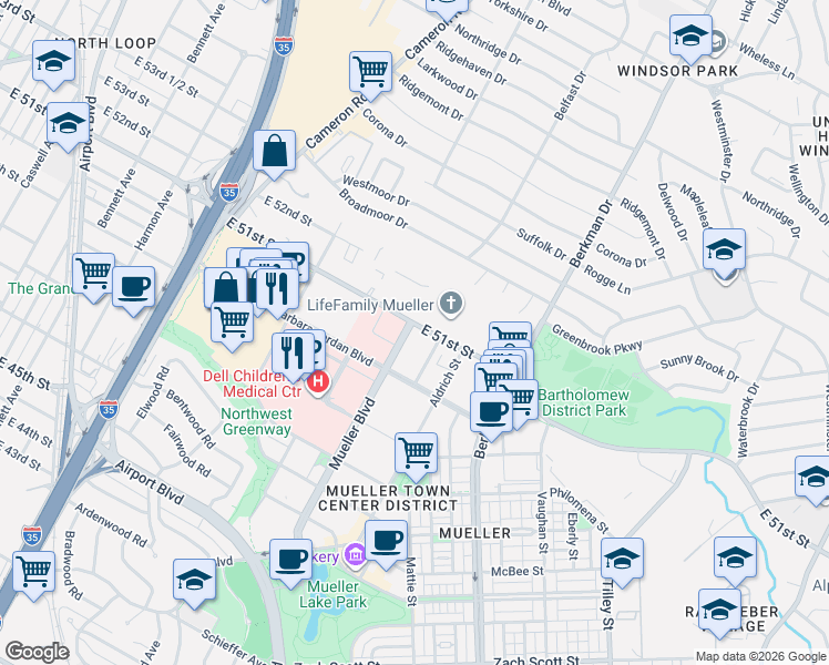 map of restaurants, bars, coffee shops, grocery stores, and more near in Austin