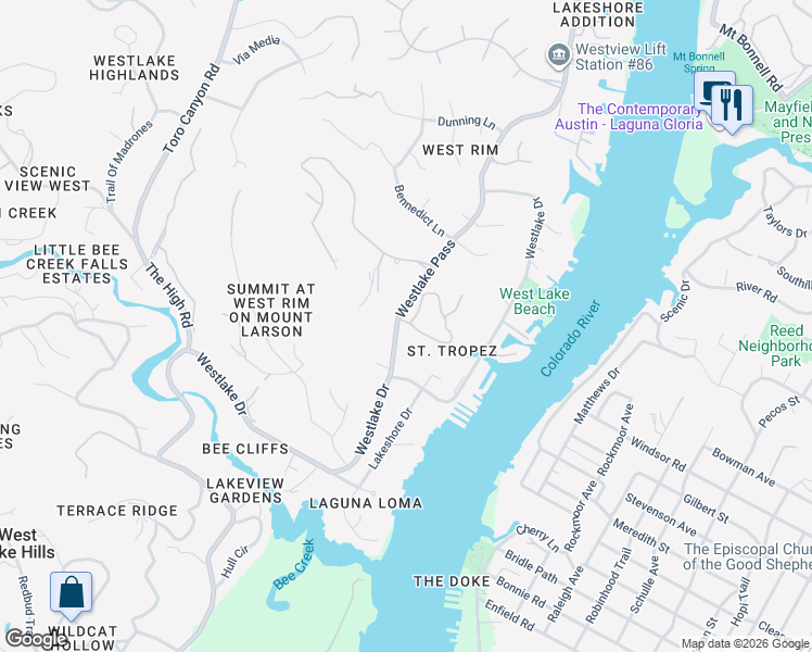 map of restaurants, bars, coffee shops, grocery stores, and more near 2025 Rue De Saint Tropez in Austin