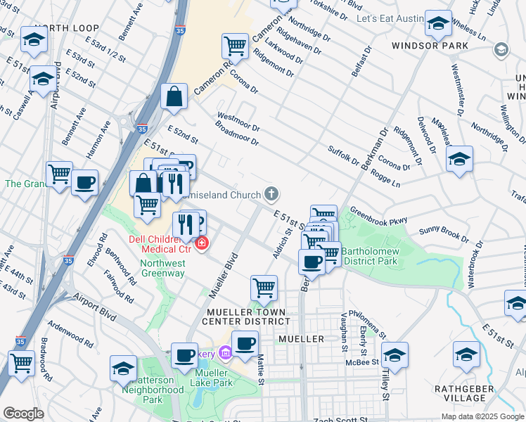 map of restaurants, bars, coffee shops, grocery stores, and more near in Austin