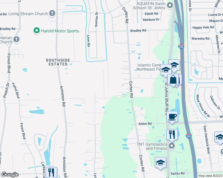map of restaurants, bars, coffee shops, grocery stores, and more near 2415 Glen Gardner Drive in Jacksonville