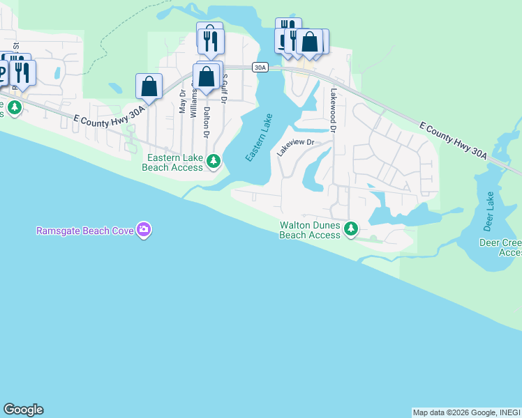 map of restaurants, bars, coffee shops, grocery stores, and more near 73 San Roy Road in Santa Rosa Beach