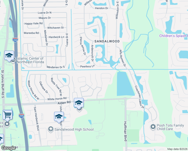 map of restaurants, bars, coffee shops, grocery stores, and more near 2403 North Seabury Place in Jacksonville