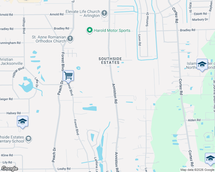map of restaurants, bars, coffee shops, grocery stores, and more near 2344 Anniston Road in Jacksonville