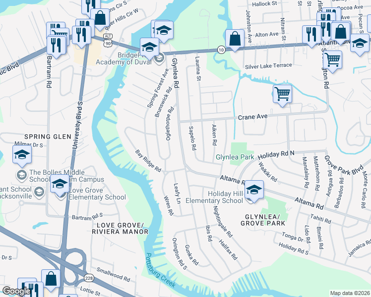 map of restaurants, bars, coffee shops, grocery stores, and more near 529 Glynlea Road in Jacksonville