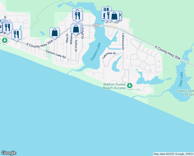 map of restaurants, bars, coffee shops, grocery stores, and more near 107 San Roy Road in Santa Rosa Beach