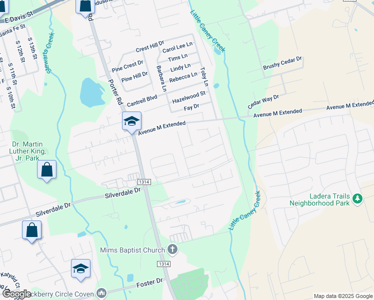 map of restaurants, bars, coffee shops, grocery stores, and more near 1602 Old Oak Hill Street in Conroe
