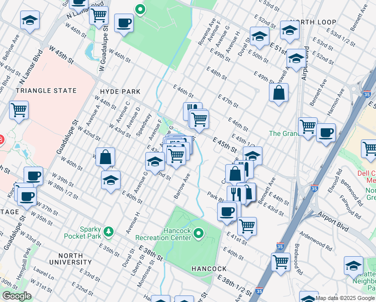 map of restaurants, bars, coffee shops, grocery stores, and more near in Austin