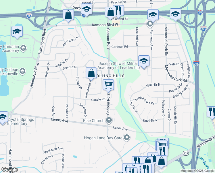map of restaurants, bars, coffee shops, grocery stores, and more near 8057 Graff Lane in Jacksonville
