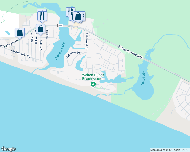 map of restaurants, bars, coffee shops, grocery stores, and more near 93 Beachfront Trail in Santa Rosa Beach