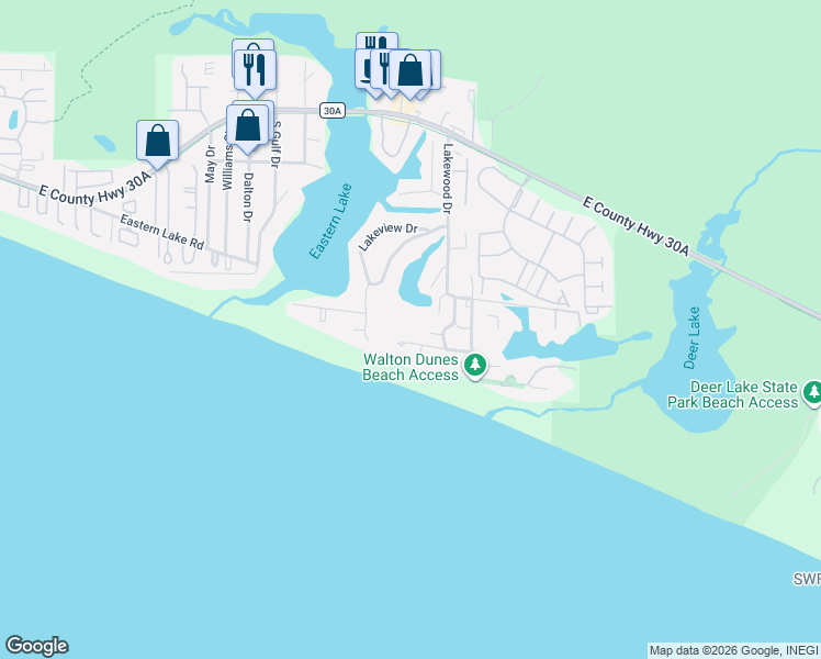 map of restaurants, bars, coffee shops, grocery stores, and more near 172 Chivas Lane in Santa Rosa Beach