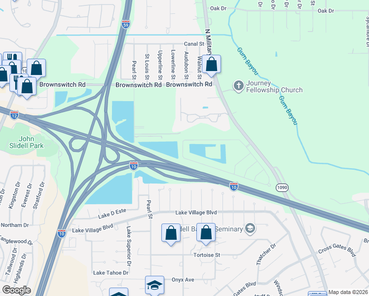 map of restaurants, bars, coffee shops, grocery stores, and more near Little Oak Ln in Slidell
